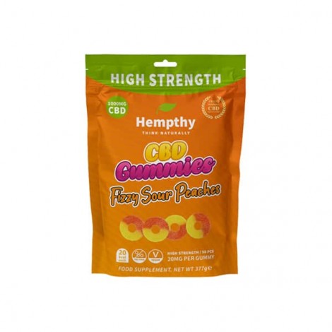 Hempthy 1000mg CBD Fizzy Sour Peach Rings Gummies – 50 Pieces